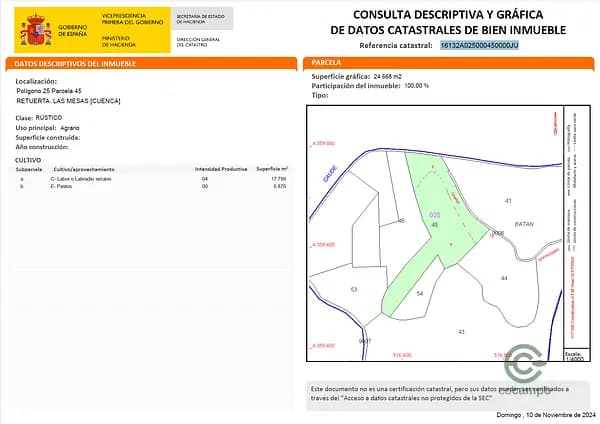 Finca agrícola de 2,47 ha en venta en Cuenca