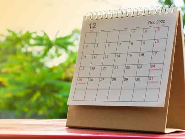 Calendario con las fechas de 2022