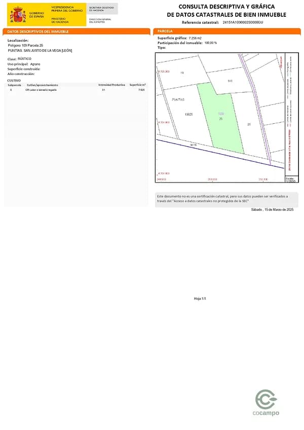 Finca agrícola de 0,752 ha en venta en León