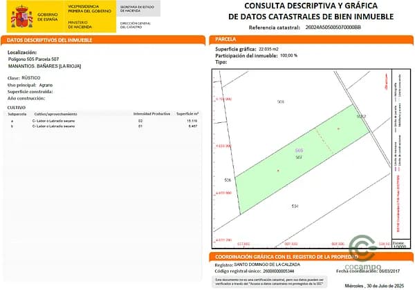 Finca agrícola de 2,2 ha en venta en La rioja