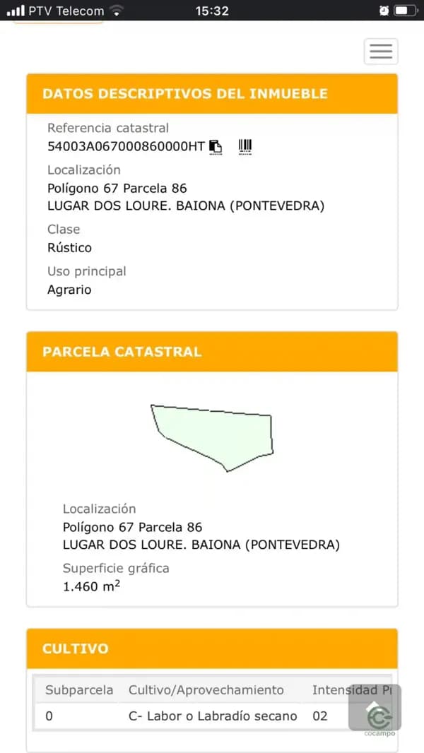 Finca agrícola de 0,15 ha en venta en Pontevedra