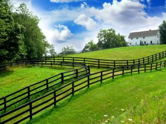 Finca rústica rodeada por una valla de madera.